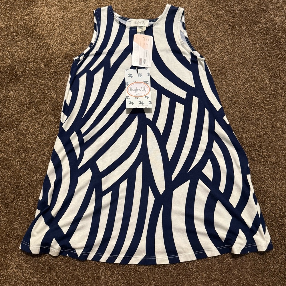 Hourglass Lilly Navy and White Striped Sleeveless Girls Dress 5/6 New